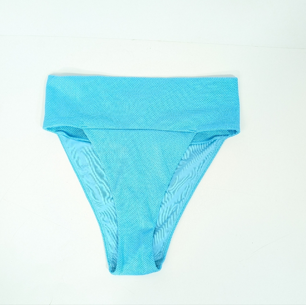 Aerie Cheeky Bikini Bottom Medium New Women High Cut Leg Swimsuit blue beach AE